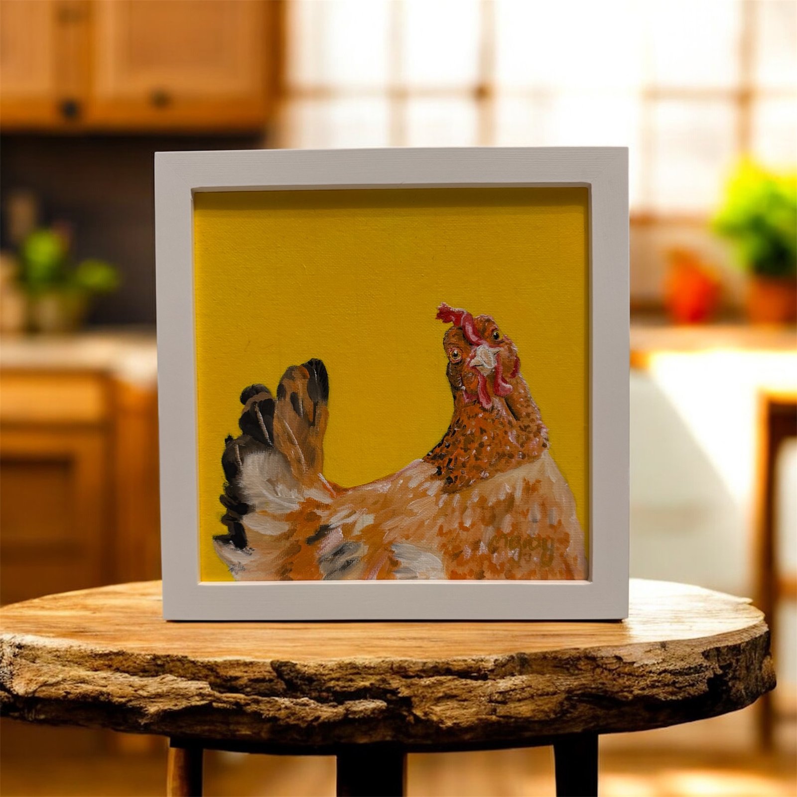 Grumpy chicken 20 x 20 cm acrylic painting - Image 2
