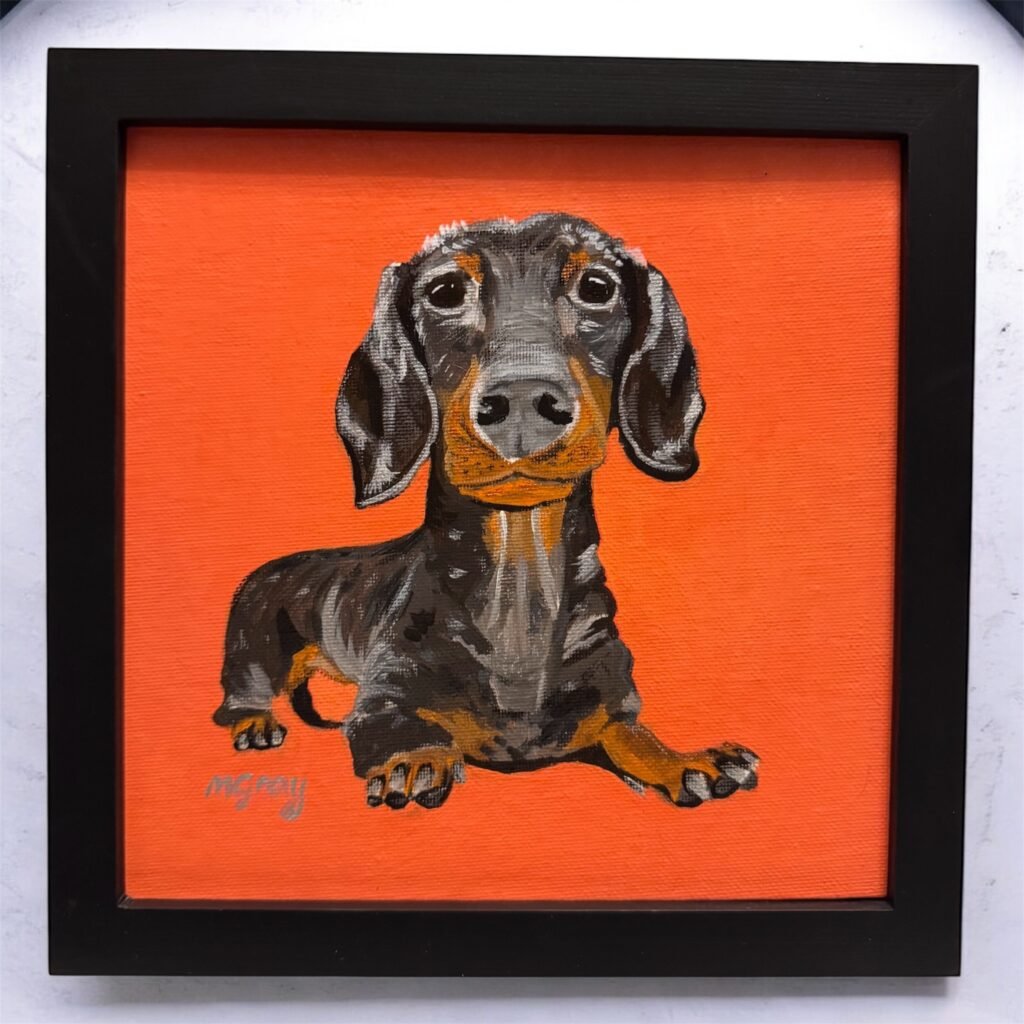 Coral Dachshund 20 x 20 cm acrylic painting