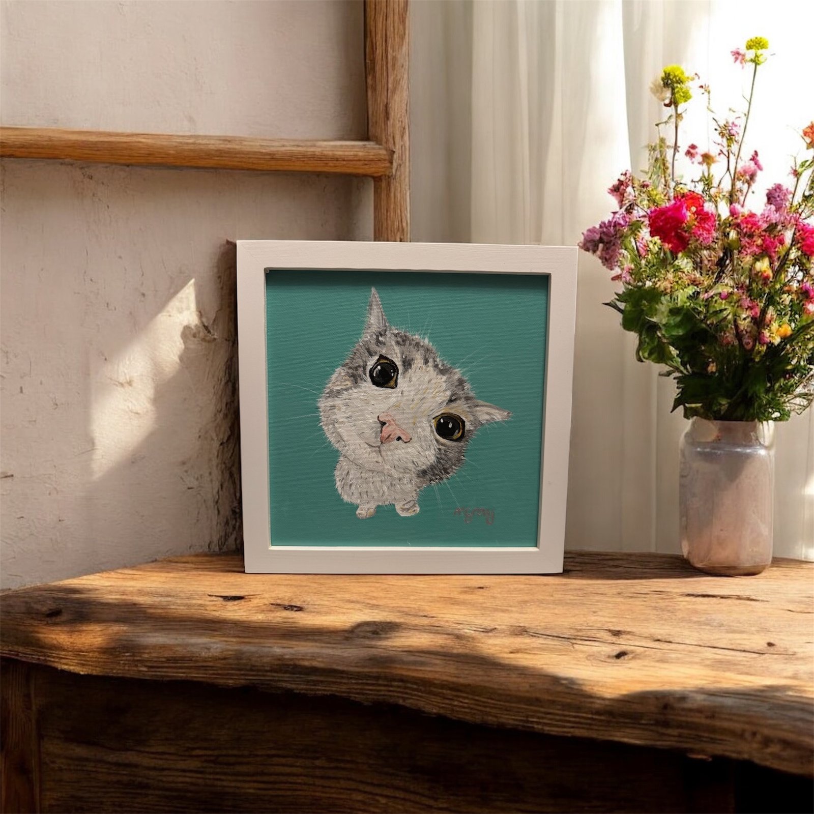 Curious Cat 20 x 20 cm acrylic painting - Image 2