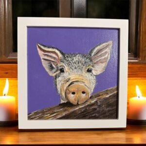 Pig Over the Fence 20 x 20 cm acrylic painting