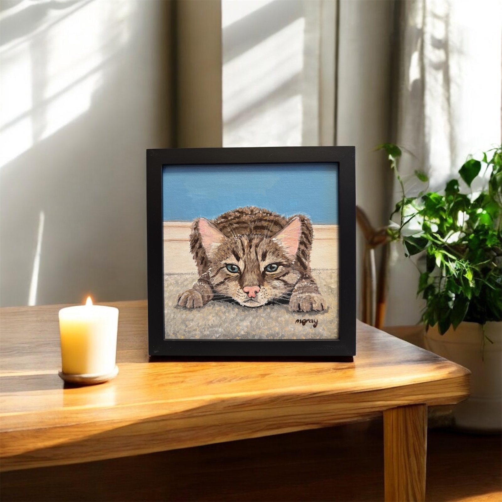 Tabby cat 20 x 20 cm acrylic painting - Image 3