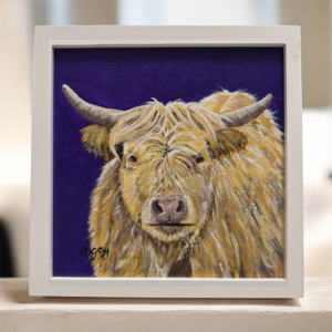 White highland cow 20 x 20 cm acrylic painting