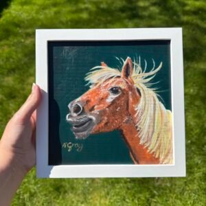 Pony on British racing green 20 x 20cm