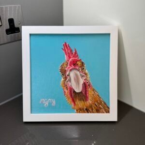 Chicken on turquoise 20 x 20 cm