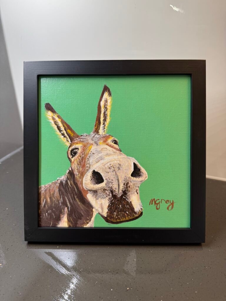 Donkey on green 20 x 20cm
