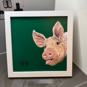 SOLD - Pig sticking tongue out 20 x 20cm