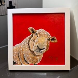 Sheep on red 20 x 20 cm