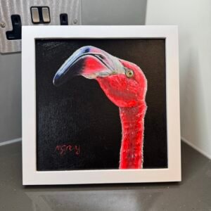 Flamingo on black 20 x 20cm