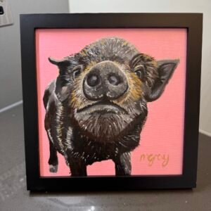 Black piglet on pink 20 x 20 cm