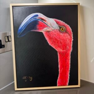 Flamingo on black background 28 x 35cm