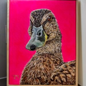 Female Mallard Duck on Pink 28 x 35 cm