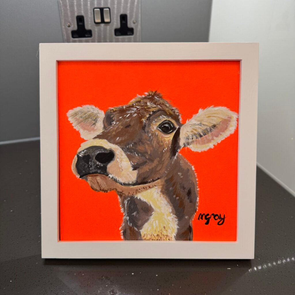 Jersey cow on orange 20 x 20 cm
