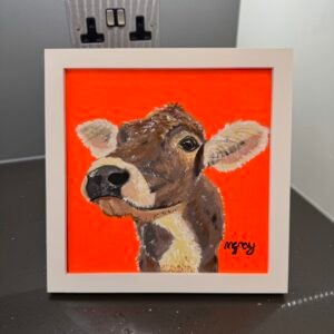 Jersey cow on orange 20 x 20 cm