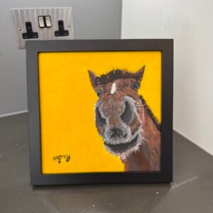 Brown horse on yellow 20 x 20cm