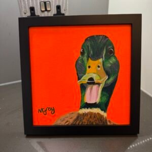 Duck on fluorescent orange background 20 x 20 cm