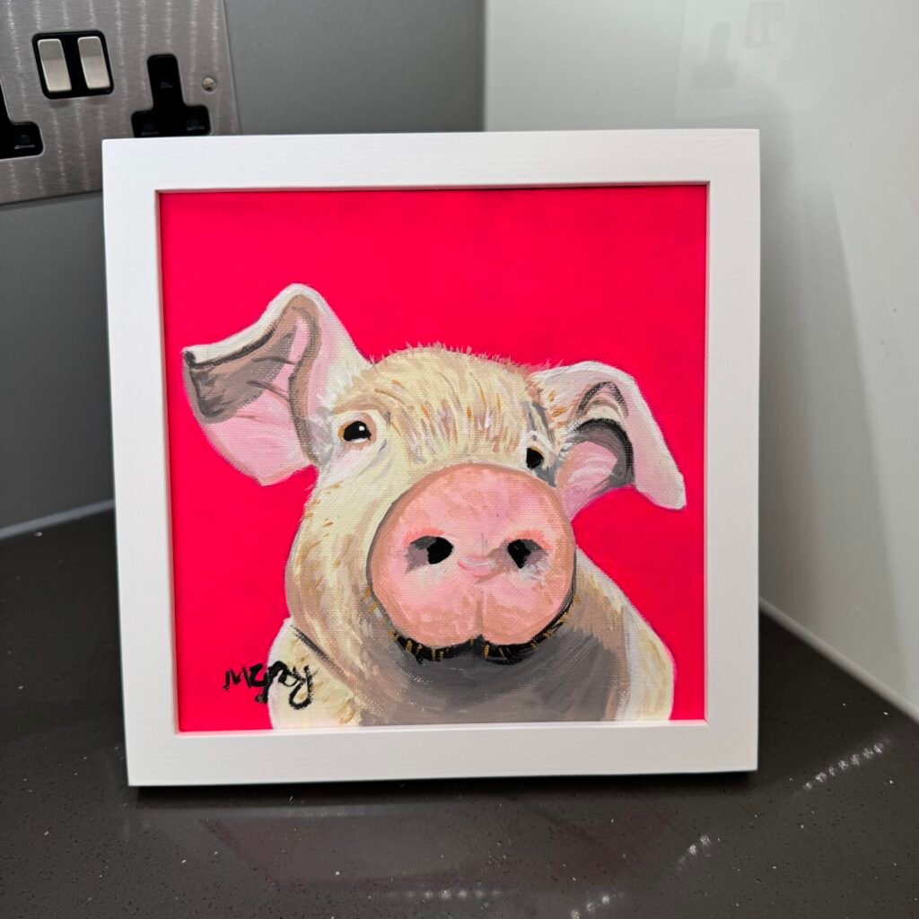 Pig on fluorescent pink 20 x 20 cm