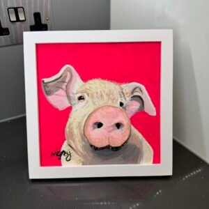 Pig on fluorescent pink 20 x 20 cm