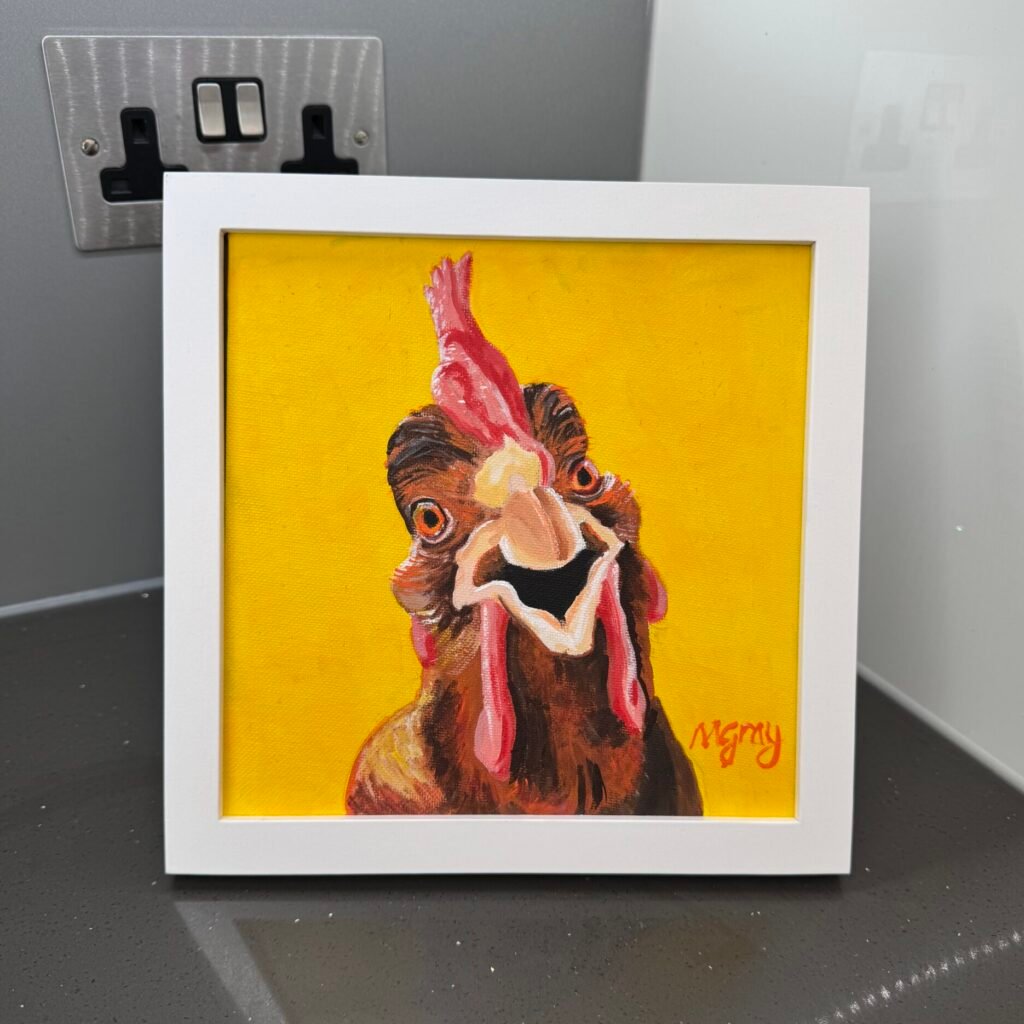 Chicken on yellow 20 x 20 cm