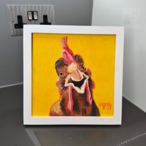 Chicken on yellow 20 x 20 cm