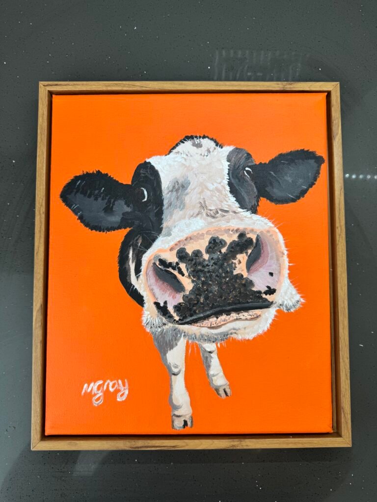 Cow on orange 25 × 30 cm
