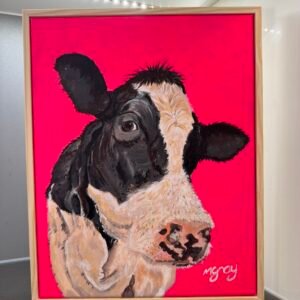 Cow on fluorescent pink 28 × 35 cm