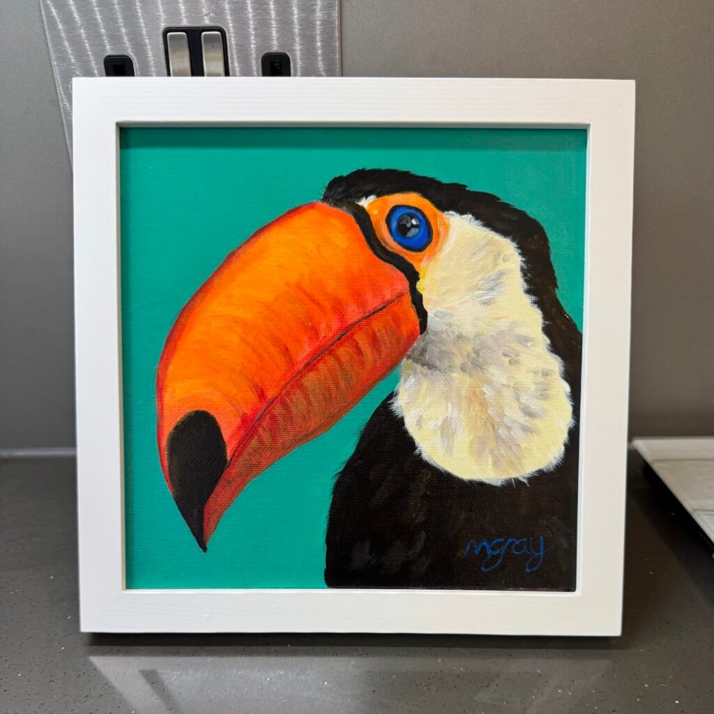 Toucan on Bluish - Green background 20 x 20 cm