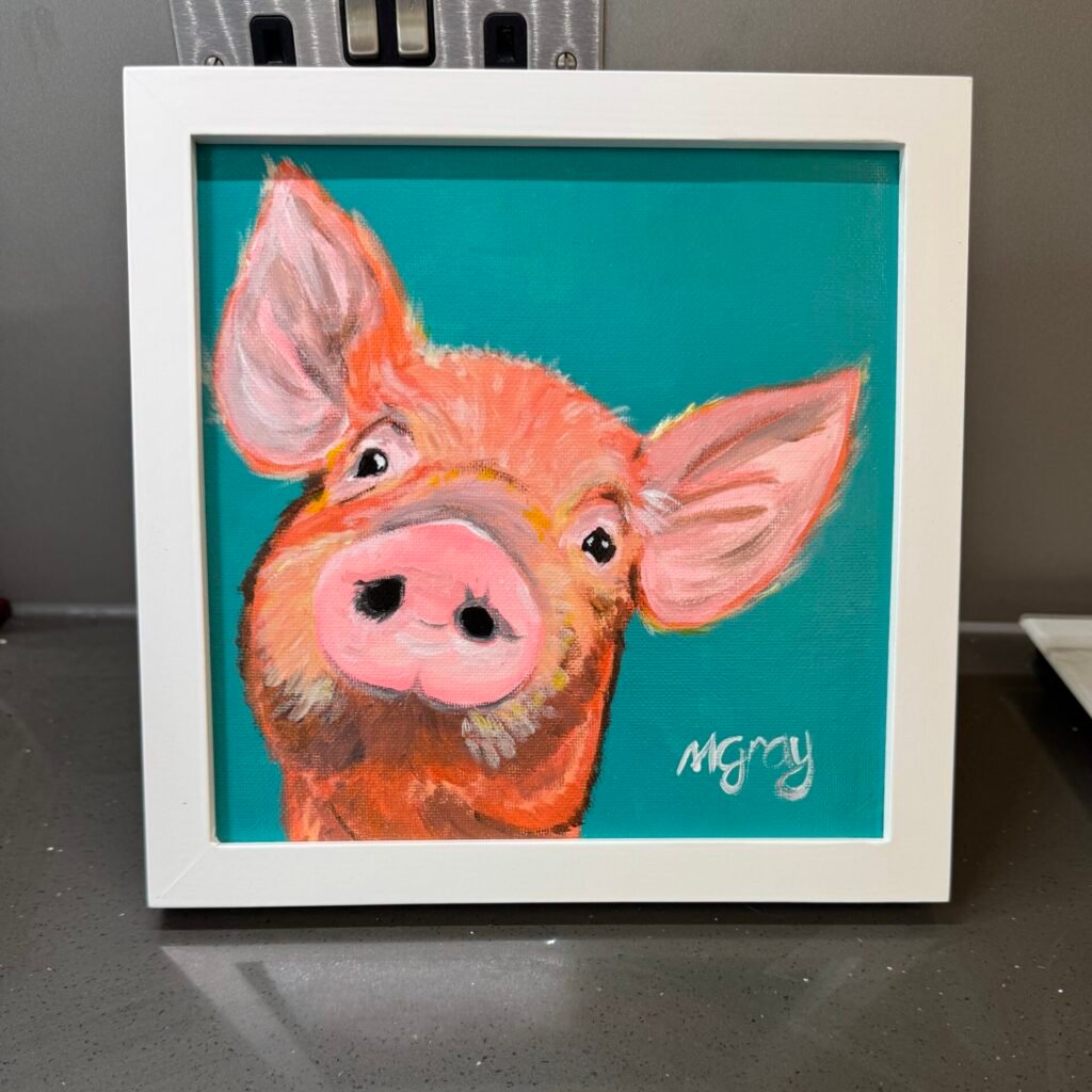 Ginger pig on dark cyan background 20 x 20 cm